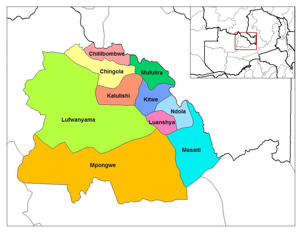 mapa da província de copperbelt Zâmbia