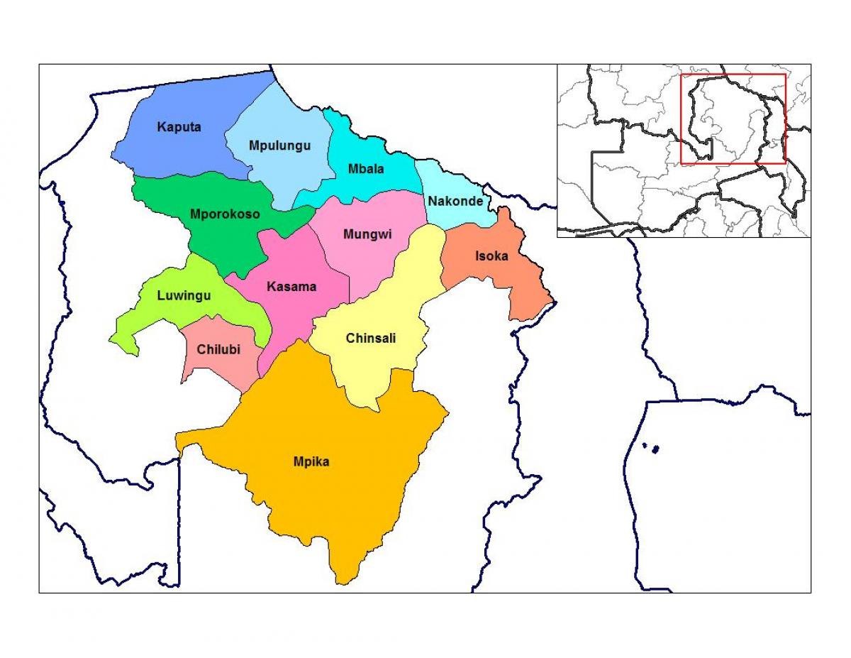 Mapa da província do norte da Zâmbia