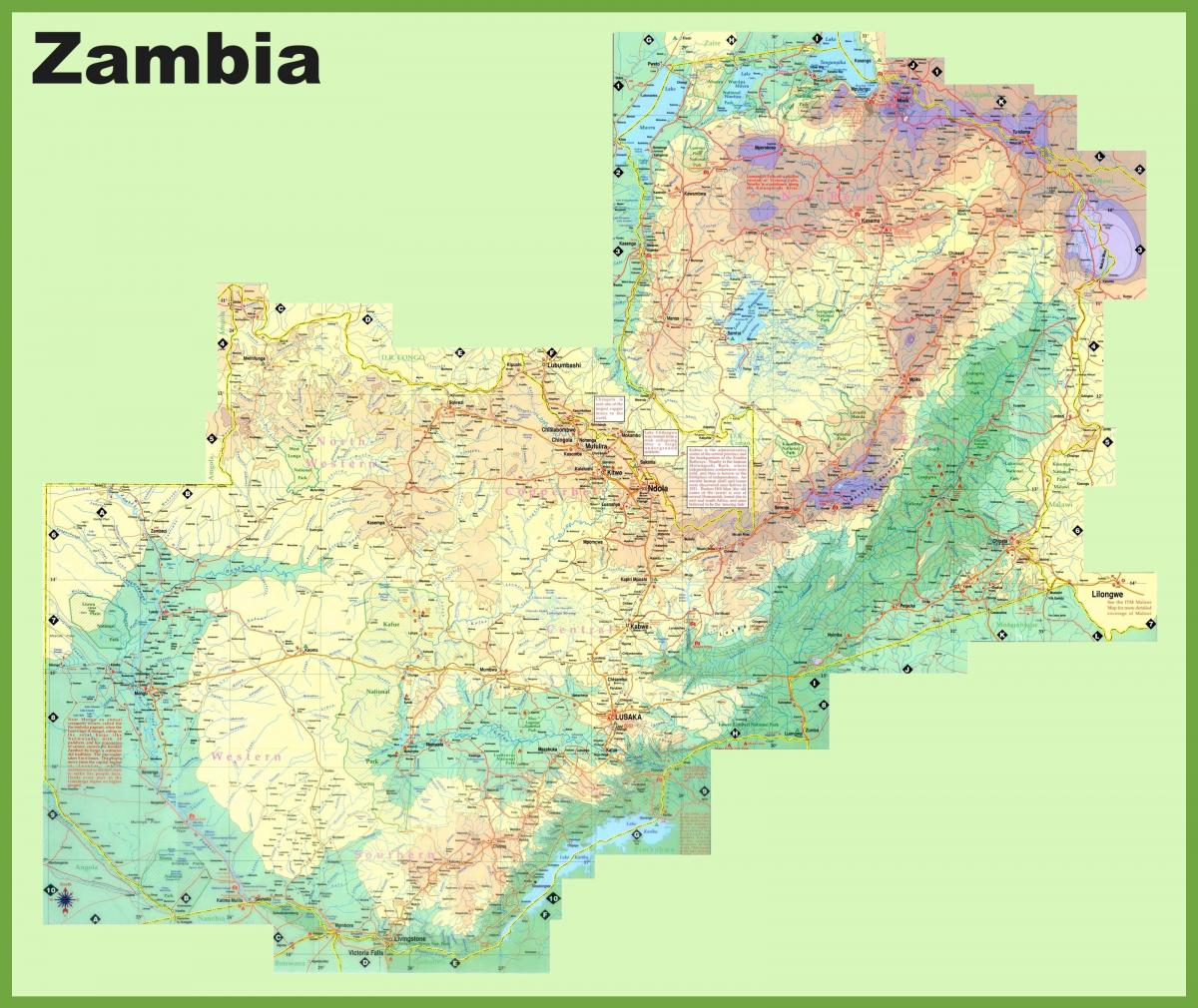 mapa da Zâmbia, mostrando todas as cidades