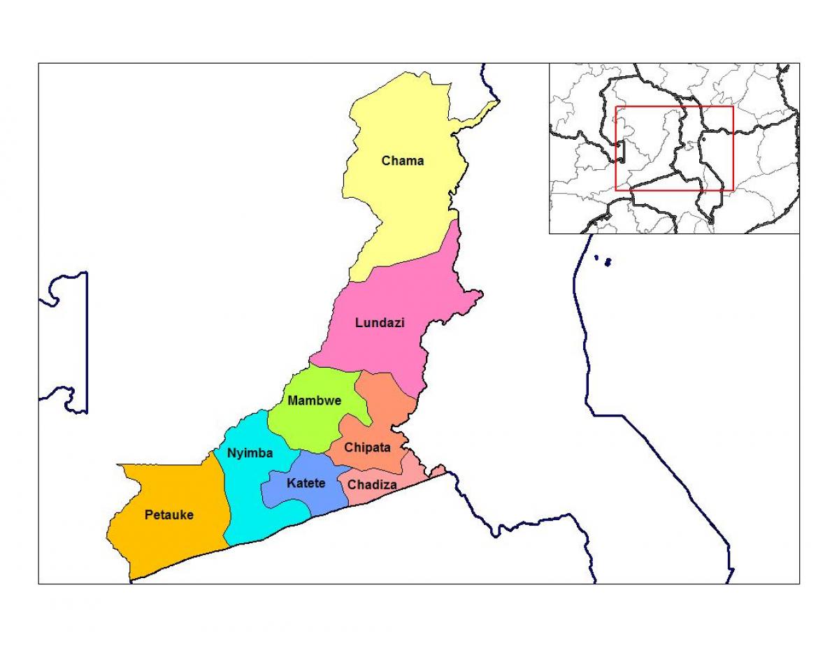 mapa da província do leste da Zâmbia