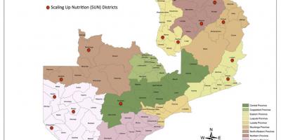 Zâmbia distritos mapa atualizado