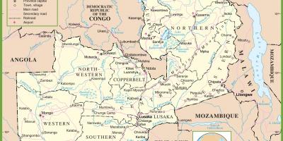 Mapa político da Zâmbia