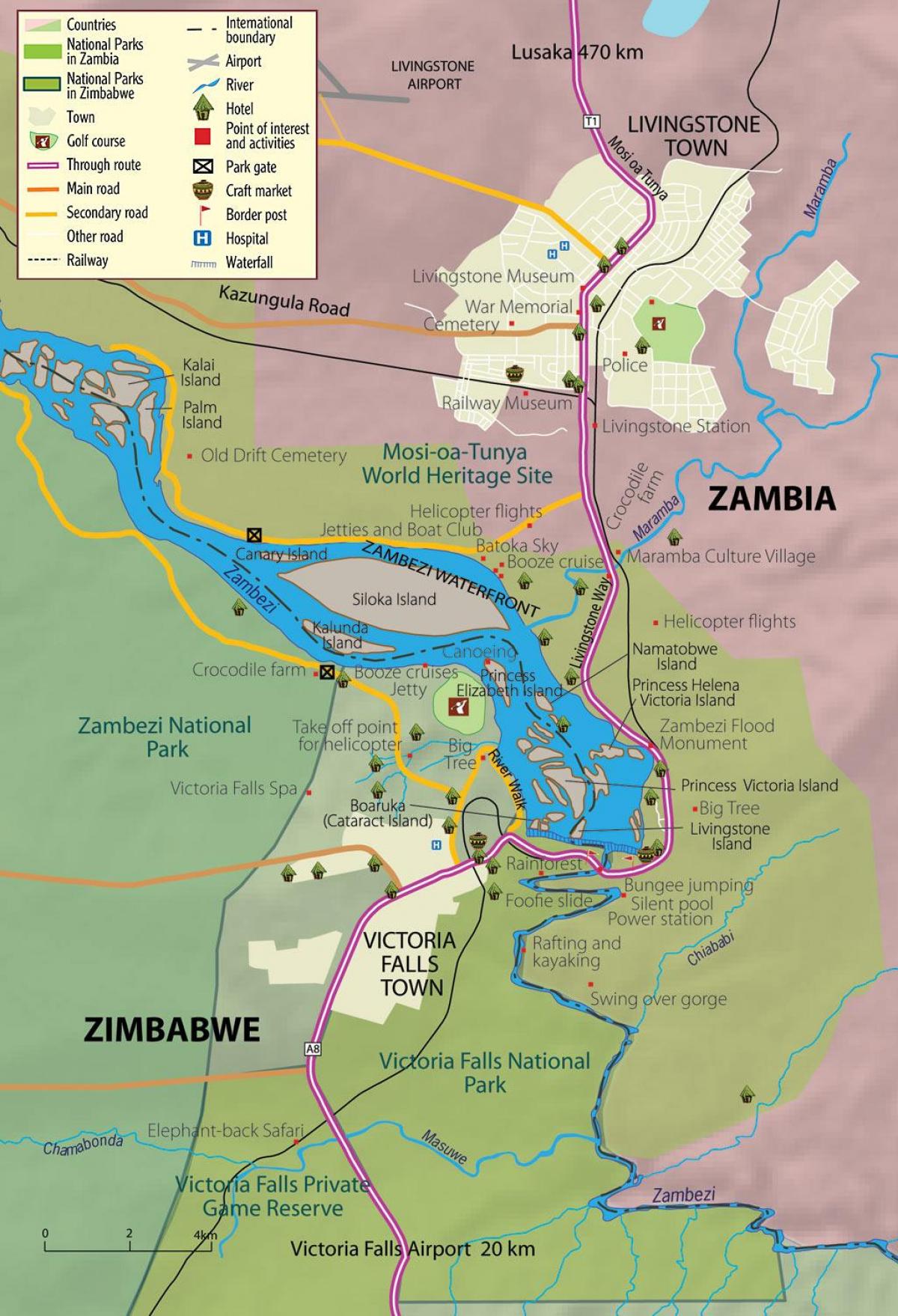 mapa de livingstone cidade Zâmbia