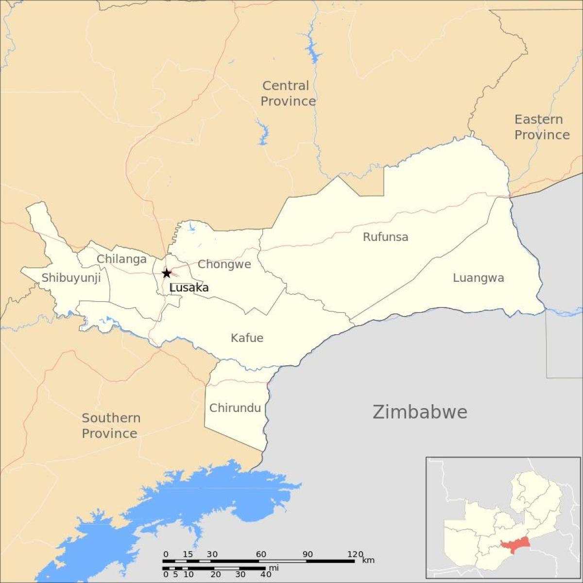 Mapa de lusaka, Zâmbia