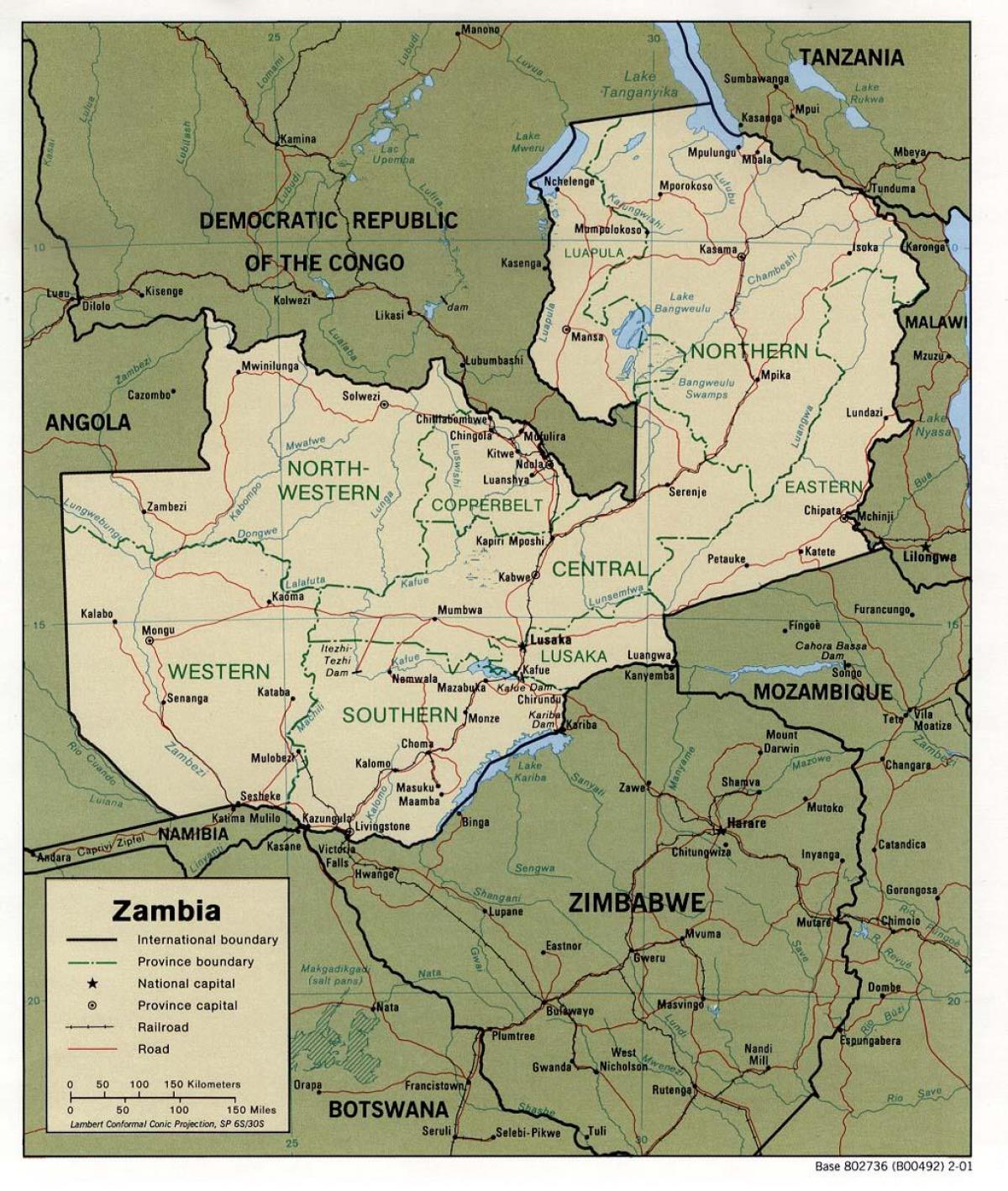 Zâmbia características físicas mapa
