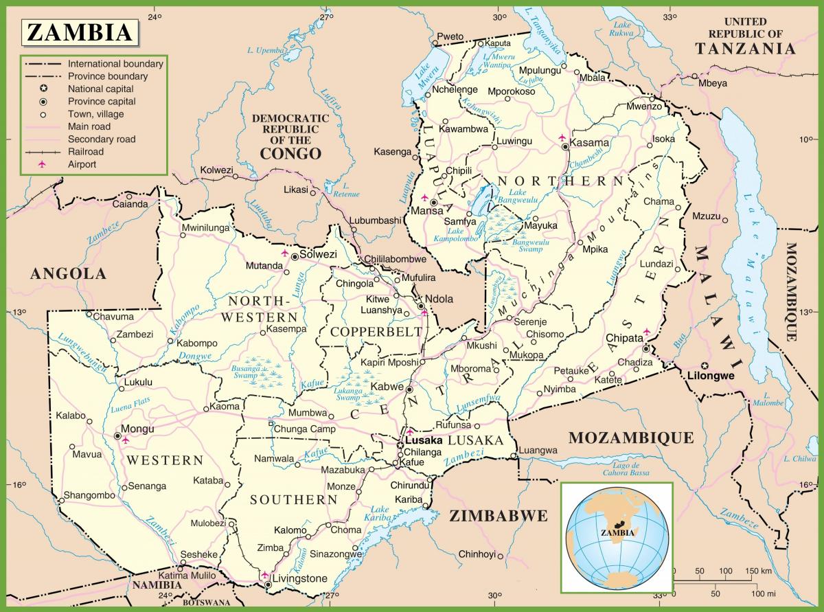 o mapa da Zâmbia
